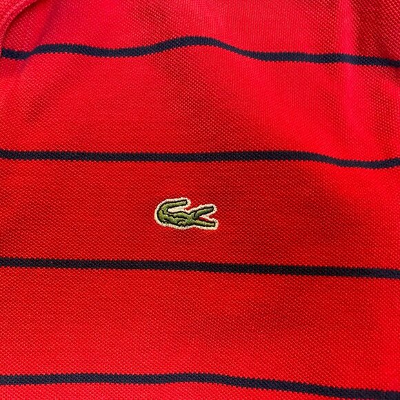 Lacoste Men's Polo Shirt Size XL (6) Red & Navy Striped Short Sleeve Cotton Clas - Picture 6 of 9